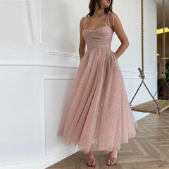 Sexy Tea-Length Spaghetti Strap Homecoming Dresses Fashion Women Backless Sequins Ball Gown Graduation Prom Party Vestidos