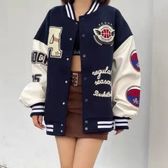 American retro letter embroidery flocking Y2K street hip-hop baseball uniform jacket female new college style couple outfit