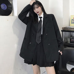 Korean Black Suit Blazers Outerwear Long Sleeve Women Double Breasted Thin Suit Coat 2021 New Casual Office Spring Clothes Women