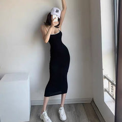 Summer New Sexy Sling Dress Hit Color Edging Solid Color Stretch Bag Hip Pencil Dress Fashion Ins