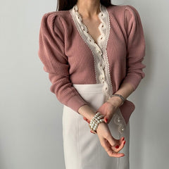 Design blouse lace stitching light familiar niche sweater sweater