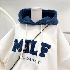 Letter Printing Embroidery Hoodies Female Winter Hooded Sweatshirts Large Size Fashionable Women's Clothing Preppy Style