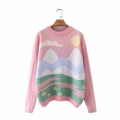 Warm Y2K fall/winter pullover sweater new pink cute loose wild pullover round neck pink sweater