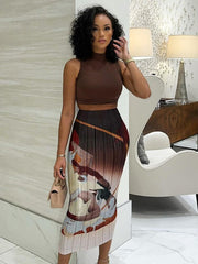 Weird Puss Y2K Vintage Print Mid Skirt Women 2022 Summer Trend Elegant Casual Wild Streetwear Skinny Activity High Waist Bottoms