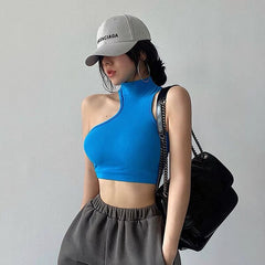 Blue Tank Tops Women Summer Hollow Out Off Shoulder Sexy Black Sleeveless Tops White Backless Short Workout Y2k Crop Top