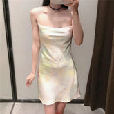 Lizakosht  Summer Slip Dress Women Za 2021 Tie Dye Satin Short Woman Dresses Strappy Sexy Backless Strap Mini Dress Club Party Dresses