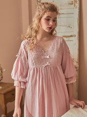 Nightgown Women Elegant Sleeping Dress Cotton Nightie Summer