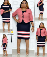 Lizakosht African Dresses for Women 2 Piece Set Dashiki Stripe Pint Mom Coat Dress African Clothes Bazin Rich Fashion Robe Africaine Femme