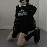 Vintage Oversized Hoodie Women Autumn Harajuku Preppy Style Patchwork Fake Two-piece Sweatshirt Casual Kpop Streetwear
