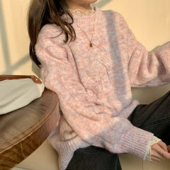 Sweater Women 2022 New Spring Autumn Knitted Shirt Long Sleeve Loose Color Pullover Casual O-Neck Clothes Female Tops