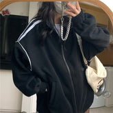 Autumn winter new cardigan stand-up collar sweatshirt plus velvet thickening female preppy Korean loose baseball uniform jacket