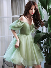 Green short sweat puff sleeve lady girl women princess bridesmaid banquet party ball prom dress gown free shipping