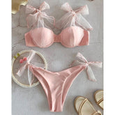 Lizakosht Sexy Pink Bikinis Women Swimsuit 2022 Push Up Mesh Strappy Swimwear Brazilian Biquini Bathing Suit Beachwear