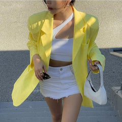 Za 2022 Summer New Suit Women's Loose Bag Buckle Padded Shoulder Blazer Allmatching Fashion Casual Solid Color Suit Shirt Tr Tops