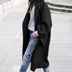 Woolen Coat Women Turndown Collar Casual Long Solid Color Buttons Warm Woolen Jacket Fashion Ladies Overcoat 2022 Street Shot