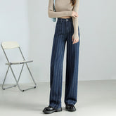 Stripe Jeans Straight Pants Loose High Waist Plus Size Women Casual Fashion Retro Cowboy Wide Leg Trousers 2022 New