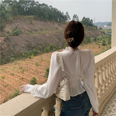 Summer Slim Elegant Chiffon Blouse Women Lace Korean Fashion Chic Casual Sexy Shirt V-neck White French Office Lady Blouse 2022