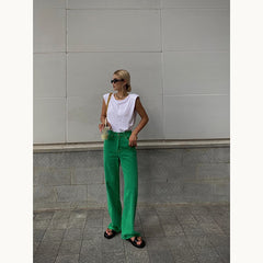 Candy Color High Waist Straight Wide Legs Pants Thin Jeans Women's Green Pants Denim Trousers Fashion Korean Women M8A