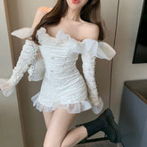 Playsuits Bodycon Bodysuits Ruffles Flare Sleeve Sexy Style Club Jumpsuits for Women spring autumn Off Shoulder Slash Neck