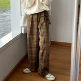 Loose Plaid Suit Pants Women Spring Autumn Casual High Waist Straight Hip Hop Pants Cool Streetwear Trousers Females