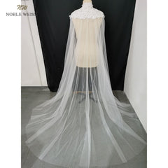 Appliques Tulle Wedding Bridal Cape High Neck Long Cloak Cathedral Length Wedding Lace Long Bridal Accessories