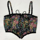 Floral Beach Party Sexy Bustiers Crop Women Backless Bandage French Vintage Halter Top Korean Boho Lace with Corset 2022 Summer