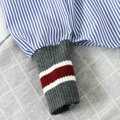 Spring Autumn Women's Patchwork Shirts Striped Navy Style Loose Retro Shirt Long Sleeve Lantern Sleeve Shirt Woman Tops PL116