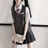 Lizakosht Summer Suit Kawaii Women Student Japanese College Style White Shirt + Vest Vest + Pleated Skirt Three-Piece Trend Free Tie