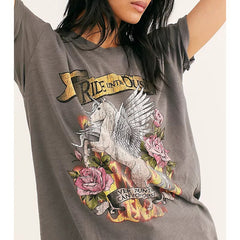 Graphic Tee Black T Shirt for Women 2022 Casual Summer Top Boho T Shirt New Print T Shirt Female Top Woman Tshirts