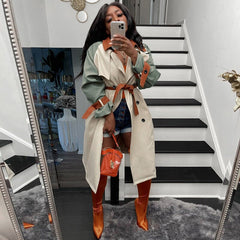 Fashion Lapel Women Long Trench Coats New Elegant Double-Breasted Belt Lady Cloak Windbreaker Casual Loose Sleeve Long Outerwear