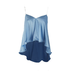 Crop Top Women 2021 Diamante Double Layered Stretchy Draped Satin Ruffle Irregular Sexy Shirt Summer Backless Blouse