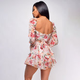 Lizakosht Women's Chiffon Long Sleeves Jumpsuit Lace Up Ruffle Floral Print Romper Female Playsuit 2022 Ladies Sexy Square Collar Jumpsuit