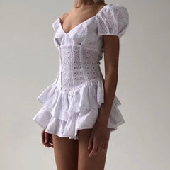 Summer rompers womens jumpsuit elegant white jumpsuits for women embroidered palysuits short sleeve one piece outfit ruffle