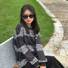 New vintage shirts unisex punk striped sweatshirt women's spring autumn aesthetic niche high street top hip hop streetwear