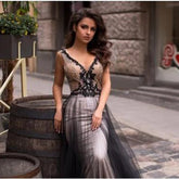 SoDigne Mermaid Prom Dress For Black Girls V Neck Sexy lace Appliqued Long Evening Dress Backless Pageant Party Gown