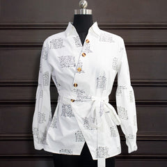 Blouse V Neck Lantern Long Sleeve with Sashes Button Print Shirt for Women Spring Summer Bluas Female Tops Elegant Office Casual