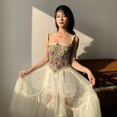 Floral Beach Party Sexy Bustiers Crop Women Backless Bandage French Vintage Halter Top Korean Boho Lace with Corset 2022 Summer