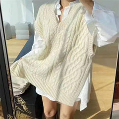 Autumn and winter new waistcoat sleeveless vest knitted vest women loose v-neck twist sweater