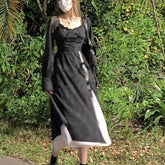 Elegant Party Midi Dress Women Autumn 2022 Black Korean Style Split Y2k Dress Female Bandage Slim French Vintage Dress Designer