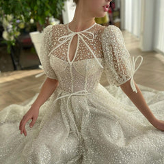 UZN Hot Sale Ivory Glitter Sequined Long Prom Dress Elegant A-Line O-Neck Evening Dress Sexy Party Dress with Pockets