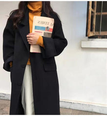 Fall New Korean Mid Length Cashmere Over The Knee Coat Women Red Woolen Coat High Quality Wool Coat Solid Color Woolen Coat