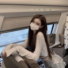 Elastic tight-fitting T-shirt women spring 2022 new sexy fashion short design long-sleeved knitted tops