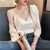 Korean Silk Women Tops Camis Woman Satin Tank Top Fashion Lady V-Neck Camis Women Sleeveless White Tops Sexy Halter Top XXXL