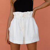 Summer Oversize Cotton Linen Women's Short High Waist Loose Drawstring Wide-leg Female Shorts Fashion Casual Lady Bottom