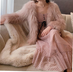 French Vintage Midi Dress Women Puffer Sleeve Square Collor Office Elegant Dress Female 2021 Spring Dot One Piece Dress Korean