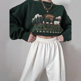 QWEEK Y2K Vintage Green Women Hoodies Oversize E Girl Aesthetic Print Sweatshirt 2021 Autumn 90s Street Pullover Long Sleeve Top