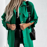 Office loose  lapel pocket women's jacket green Casual ladies autumn winter long coats  Minimalist split apricot outwear