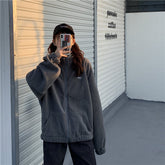 Loose Women Hoodies Korean Style Hoodie Sweatshirt Rocker Fleece Casual Rabbit Fur Zip Up Long Sleeve Kawaii Clothing Aesthetic