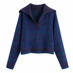 Ardm Fashion Sweater Women V Neck With Ribbed Trim Cropped Knitted Jumper Vintage Long Sleeve Winter Female Pullovers Chic Tops