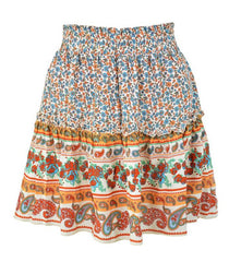 Spring/Summer Women Mini Skirts Bohemian Flora Print Ruffles Skirt High Waist Ladies Harajuku Skirts Womens 2022 Saia 8 Colors